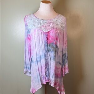 Women's Tie-Dye Lace Detail Top